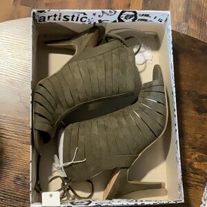 Strappy olive green heels